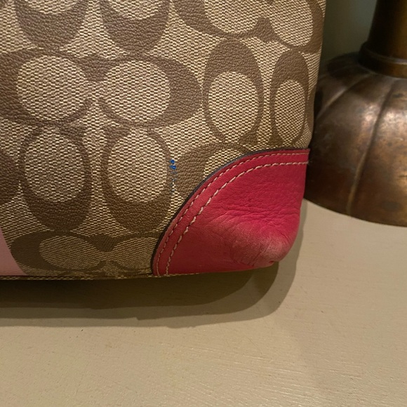 Coach Signature Pink Beige Heritage Stripe F11349 Tote Shoulder Bag - Picture 16 of 16